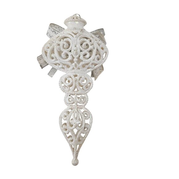 Vintage Filigree Christmas Tree Ornaments Set of 7 Tree Heart Star Glitter - Picture 7 of 10